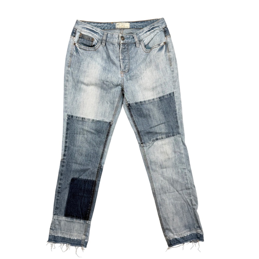 Free People Jeans Womens 30 Blue Patchwork Distressed Raw Hem Relaxed